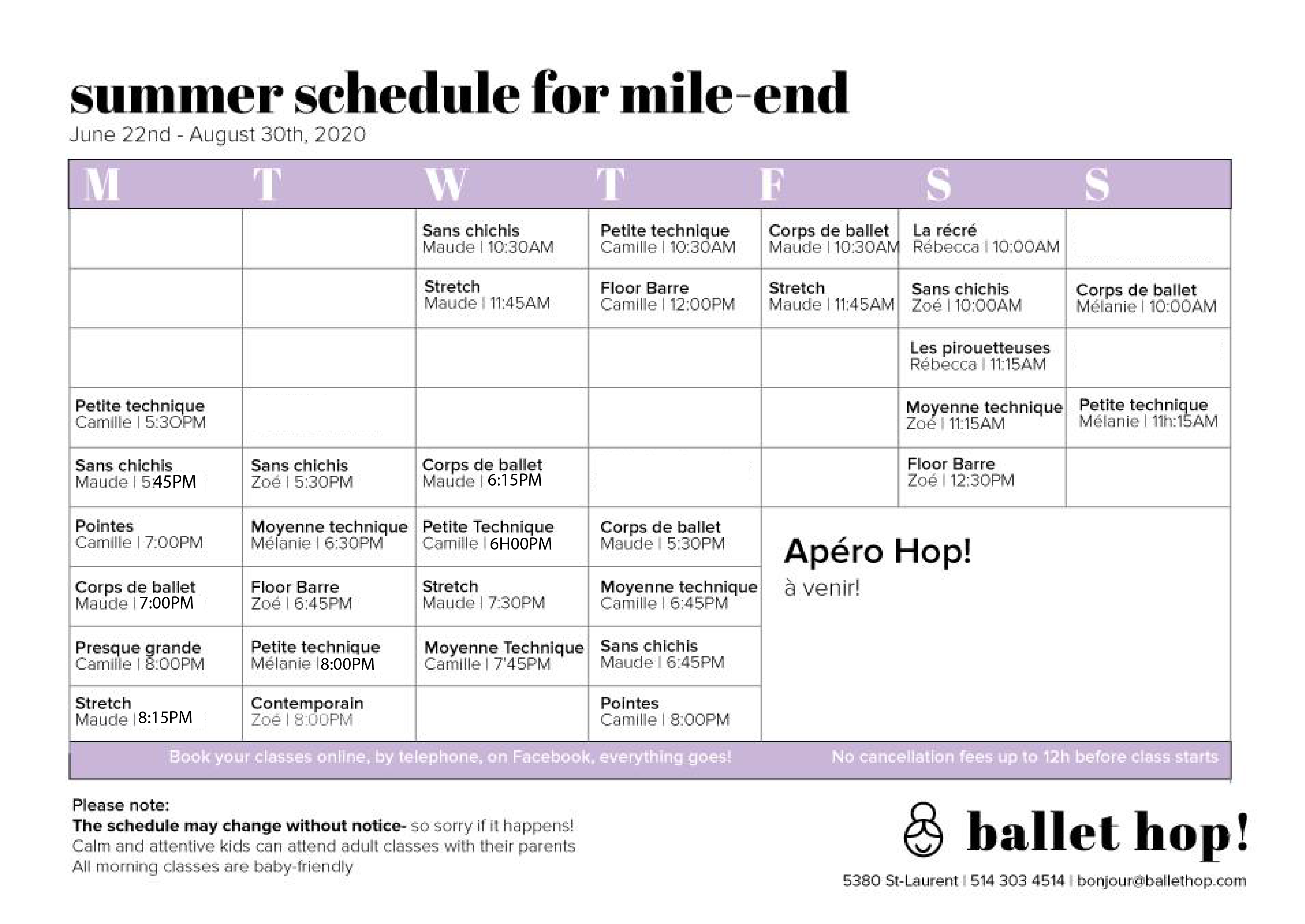 Schedules Ballet Hop!